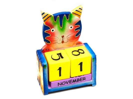 Вечный календарь «Кот» дерево (14.5×10.5×5 см) купить в интернет магазине подарков ПраздникШоп