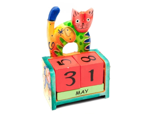 Вечный календарь «Кот» дерево (14.5×10.5×5 см) купить в интернет магазине подарков ПраздникШоп