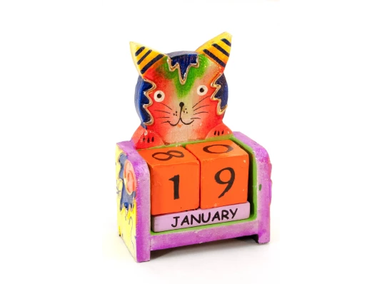 Вечный календарь «Кот» дерево (10×7×4 см) купить в интернет магазине подарков ПраздникШоп