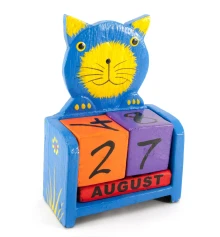 Вечный календарь «Кот» дерево синий (15×10×5 см) купить в интернет магазине подарков ПраздникШоп