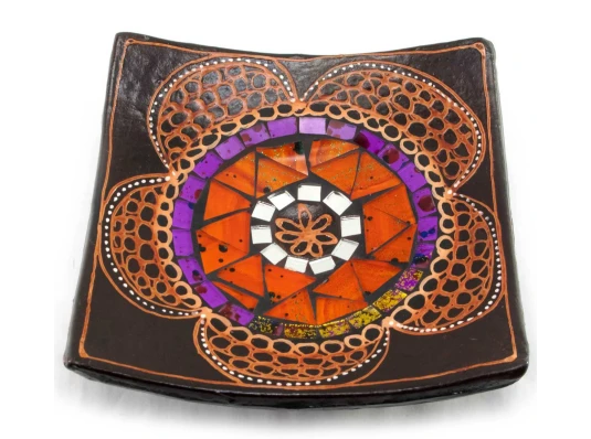 Блюдо терракотовое с мозаикой (15×15×3 см) купить в интернет магазине подарков ПраздникШоп