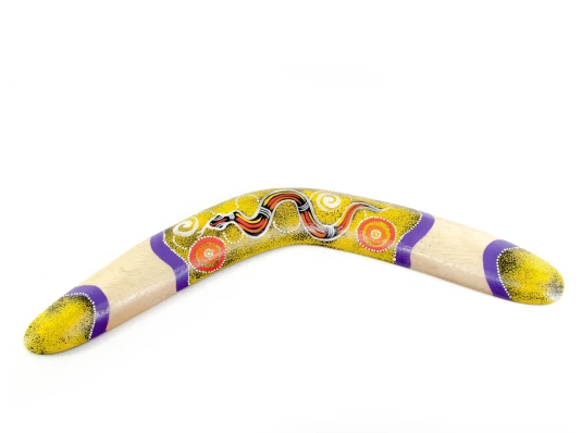 Бумеранг расписной дерево желтый (41×13×1.5 см) купить в интернет магазине подарков ПраздникШоп