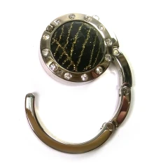 Сумкодержатель для женской сумочки «Кристалл черно-золотой» с зеркальцем (d-4.5 см) купить в интернет магазине подарков ПраздникШоп