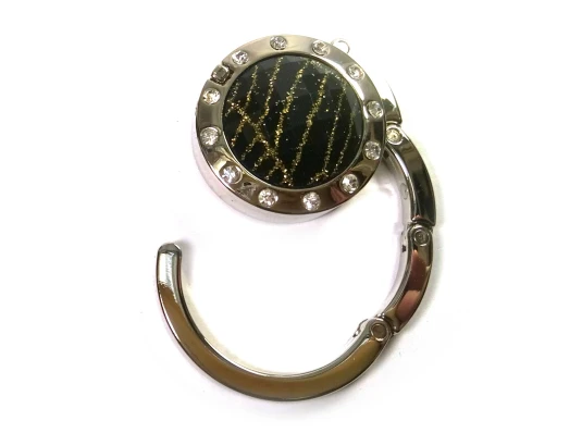 Сумкодержатель для женской сумочки «Кристалл черно-золотой» с зеркальцем (d-4.5 см) купить в интернет магазине подарков ПраздникШоп