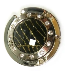 Сумкодержатель для женской сумочки «Кристалл черно-золотой» с зеркальцем (d-4.5 см) купить в интернет магазине подарков ПраздникШоп