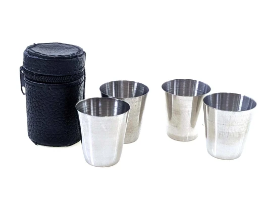 4 рюмки в чехле нерж.ст.201 (30 мл) (7×4.5×4.5 см) купить в интернет магазине подарков ПраздникШоп