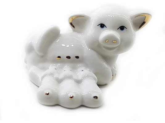 Свинка с поросятами фарфоровая белая (8.5×6.5×5.5 см) купить в интернет магазине подарков ПраздникШоп