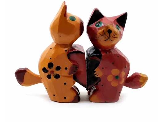 Кошки пара с сердечком дерево (10×7×3 см) купить в интернет магазине подарков ПраздникШоп