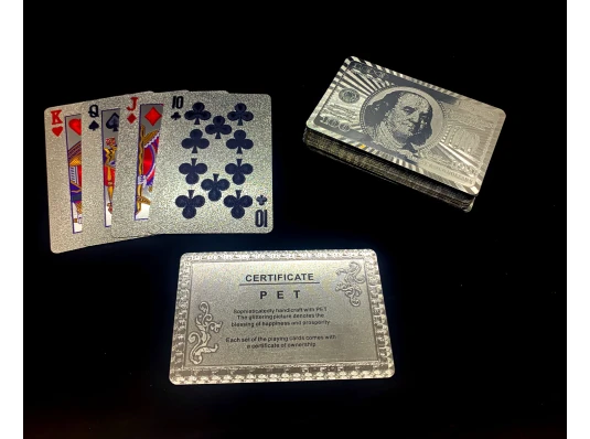 Карты игральные пластиковые «100 долларов» серебро (9×6×2 см) купить в интернет магазине подарков ПраздникШоп