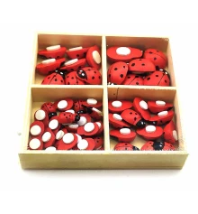 Божьи коровки наклейки деревянные (набор 56 шт.) (коробка 9×9×1.5 см) купить в интернет магазине подарков ПраздникШоп