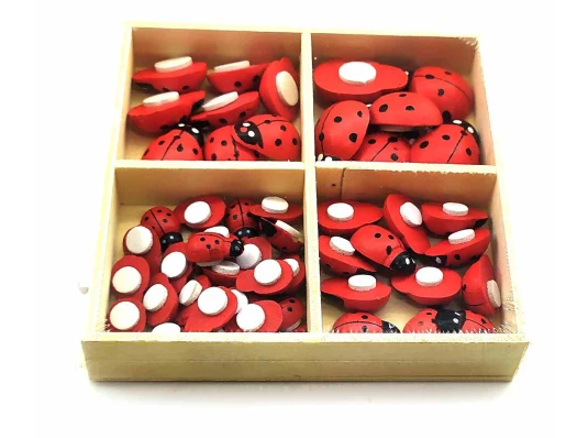 Божьи коровки наклейки деревянные (набор 56 шт.) (коробка 9×9×1.5 см) купить в интернет магазине подарков ПраздникШоп