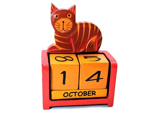 Вечный календарь «Кот» дерево коричневый (14×10×5 см) D купить в интернет магазине подарков ПраздникШоп