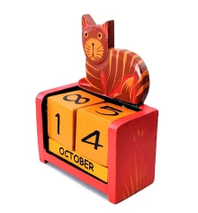 Вечный календарь «Кот» дерево коричневый (14×10×5 см) D купить в интернет магазине подарков ПраздникШоп