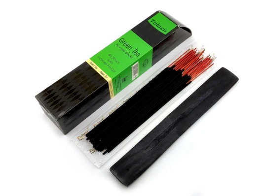 Green Tea 40 Stiks with Incense Holder (Благовония 40 штук с деревянной подставкой) (Tulasi) купить в интернет магазине подарков ПраздникШоп