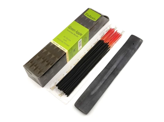 Green Apple 40 Stiks with Incense Holder (Благовония 40 штук с деревянной подставкой) (Tulasi) купить в интернет магазине подарков ПраздникШоп