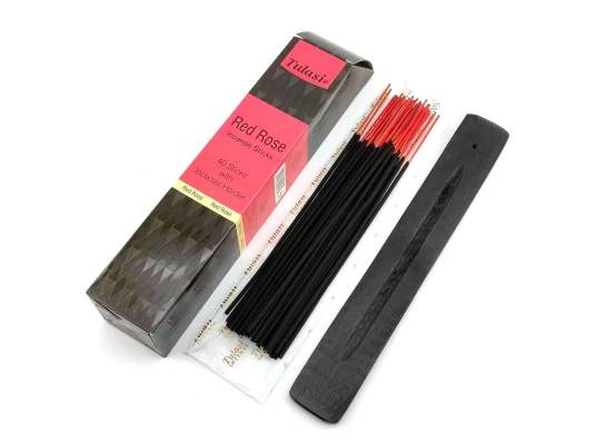 Red Rose 40 Stiks with Incense Holder (Благовония 40 штук с деревянной подставкой) (Tulasi) купить в интернет магазине подарков ПраздникШоп