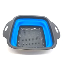 Дуршлаг силиконовый складной с ручками прямоугольный синий (29×21×8 см) купить в интернет магазине подарков ПраздникШоп