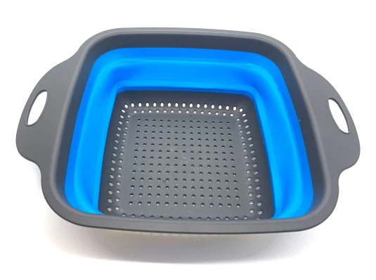 Дуршлаг силиконовый складной с ручками прямоугольный синий (29×21×8 см) купить в интернет магазине подарков ПраздникШоп