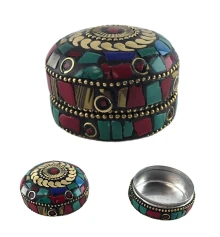 Шкатулка металлическая с бирюзой и кораллами (h-3.2 купить в интернет магазине подарков ПраздникШоп