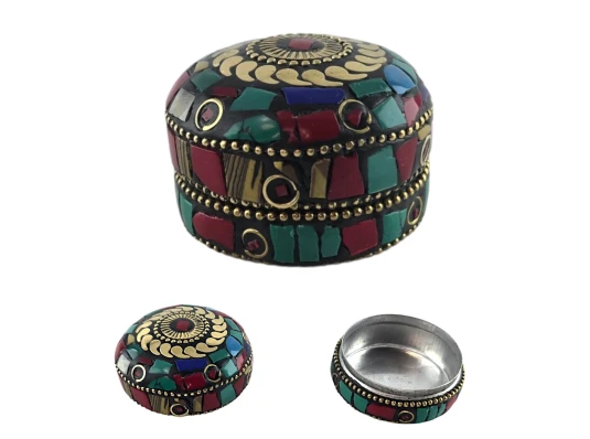 Шкатулка металлическая с бирюзой и кораллами (h-3.2 купить в интернет магазине подарков ПраздникШоп