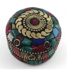 Шкатулка металлическая с бирюзой и кораллами (h-3.2 купить в интернет магазине подарков ПраздникШоп