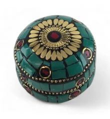 Шкатулка металлическая с бирюзой и кораллами (h-3.2 купить в интернет магазине подарков ПраздникШоп