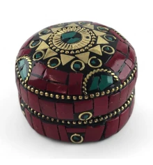 Шкатулка металлическая с кораллами и бирюзой (h-3.2 купить в интернет магазине подарков ПраздникШоп