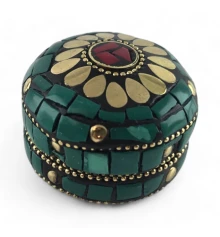 Шкатулка металлическая с кораллами и бирюзой (h-3.2 купить в интернет магазине подарков ПраздникШоп