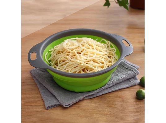 Дуршлаг силиконовый складной с ручками круглый зеленый (300×240×175 мм) купить в интернет магазине подарков ПраздникШоп