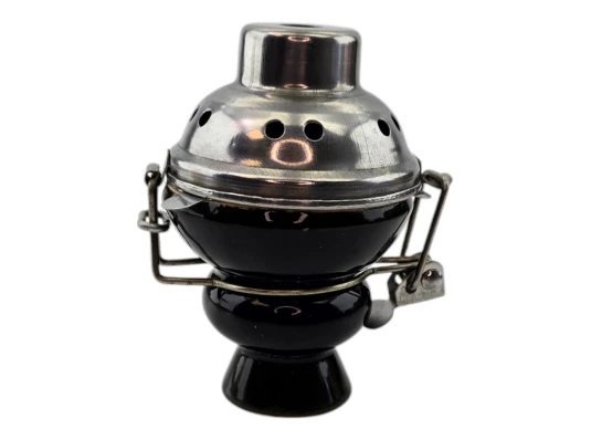 Чашка для кальяна керамическая с металлической крышкой черная (9×5.7 см) купить в интернет магазине подарков ПраздникШоп