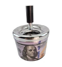 Пепельница с крышкой металлическая «100$» (d-9.5 см h-12 см) купить в интернет магазине подарков ПраздникШоп