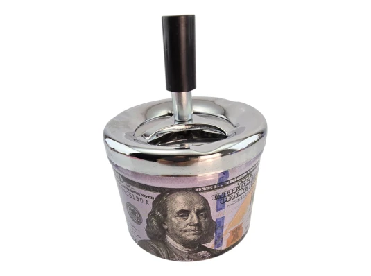 Пепельница с крышкой металлическая «100$» (d-9.5 см h-12 см) купить в интернет магазине подарков ПраздникШоп