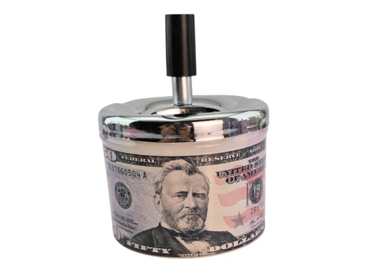 Пепельница с крышкой металлическая «50$» (d-9.5 см h-12 см) купить в интернет магазине подарков ПраздникШоп