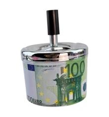 Пепельница с крышкой металлическая «100 Евро» (d-9.5 см h-12 см) купить в интернет магазине подарков ПраздникШоп