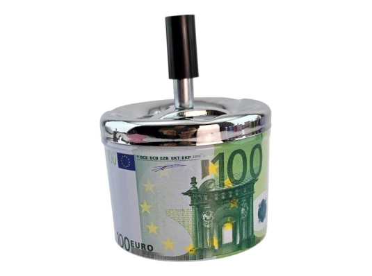 Пепельница с крышкой металлическая «100 Евро» (d-9.5 см h-12 см) купить в интернет магазине подарков ПраздникШоп
