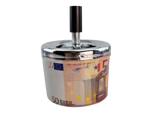 Пепельница с крышкой металлическая «50 Евро» (d-9.5 см h-12 см) купить в интернет магазине подарков ПраздникШоп