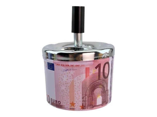 Пепельница с крышкой металлическая «10 Евро» (d-9.5 см h-12 см) купить в интернет магазине подарков ПраздникШоп