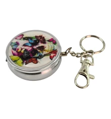 Пепельница-брелок карманная с рисунком металл «Череп с бабочками» (d-5 h-1.7 см) купить в интернет магазине подарков ПраздникШоп