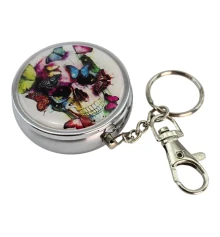 Пепельница-брелок карманная с рисунком металл «Череп с бабочками» (d-5 h-1.7 см) купить в интернет магазине подарков ПраздникШоп
