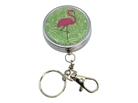 Пепельница-брелок карманная с рисунком металл «Фламинго» (d-5 h-1.7 см) купить в интернет магазине подарков ПраздникШоп