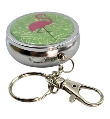 Пепельница-брелок карманная с рисунком металл «Фламинго» (d-5 h-1.7 см) купить в интернет магазине подарков ПраздникШоп