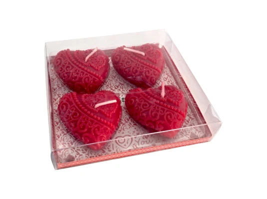 Свечи красные "Сердечки (4 шт.) (11.5×11×2.5 см)С купить в интернет магазине подарков ПраздникШоп