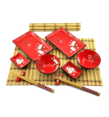 Сервиз для суши «Белая сакура а красном фоне» (2 персоны) (39×27.5×5.5 см) купить в интернет магазине подарков ПраздникШоп