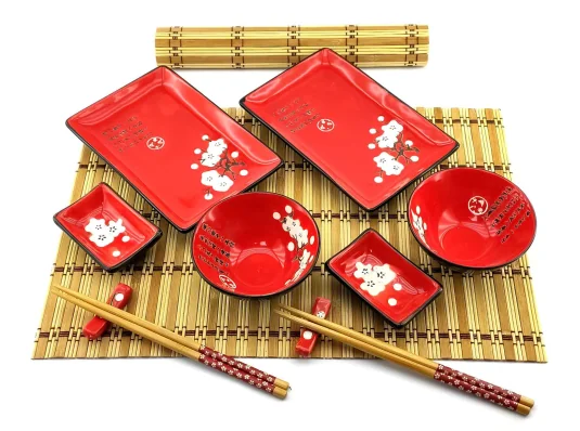 Сервиз для суши «Белая сакура а красном фоне» (2 персоны) (39×27.5×5.5 см) купить в интернет магазине подарков ПраздникШоп