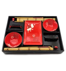 Сервиз для суши «Белая сакура а красном фоне» (2 персоны) (39×27.5×5.5 см) купить в интернет магазине подарков ПраздникШоп