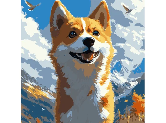 Картина по номерам Корги на ветру  30х30 (ES-0905) купить в интернет магазине подарков ПраздникШоп
