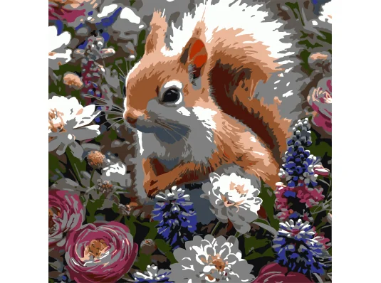 Картина по номерам Белка среди цветов  30х30 (ES-0912) купить в интернет магазине подарков ПраздникШоп