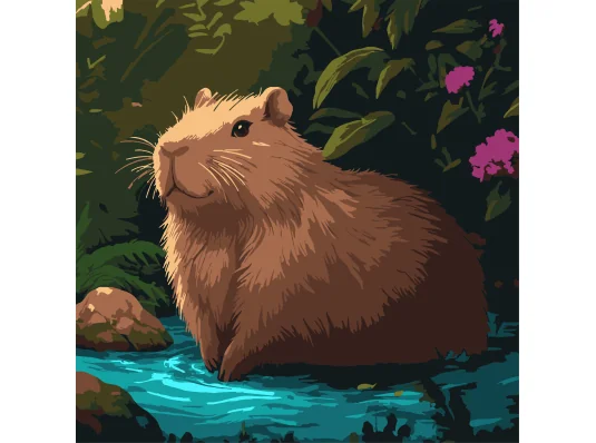 Картина по номерам Капибара на берегу  30х30 (ES-0913) купить в интернет магазине подарков ПраздникШоп