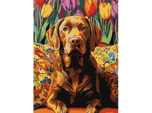 Картина по номерам Пес среди тюльпанов  30Х40 (SS-1288) купить в интернет магазине подарков ПраздникШоп