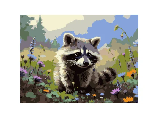 Картина по номерам Енот в цветах  30Х40 (SS-1302) купить в интернет магазине подарков ПраздникШоп